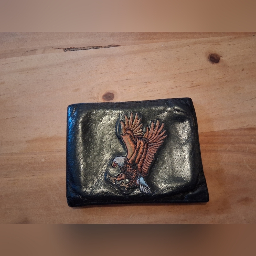 Elegant Black Leather Wallet with Eagle Design